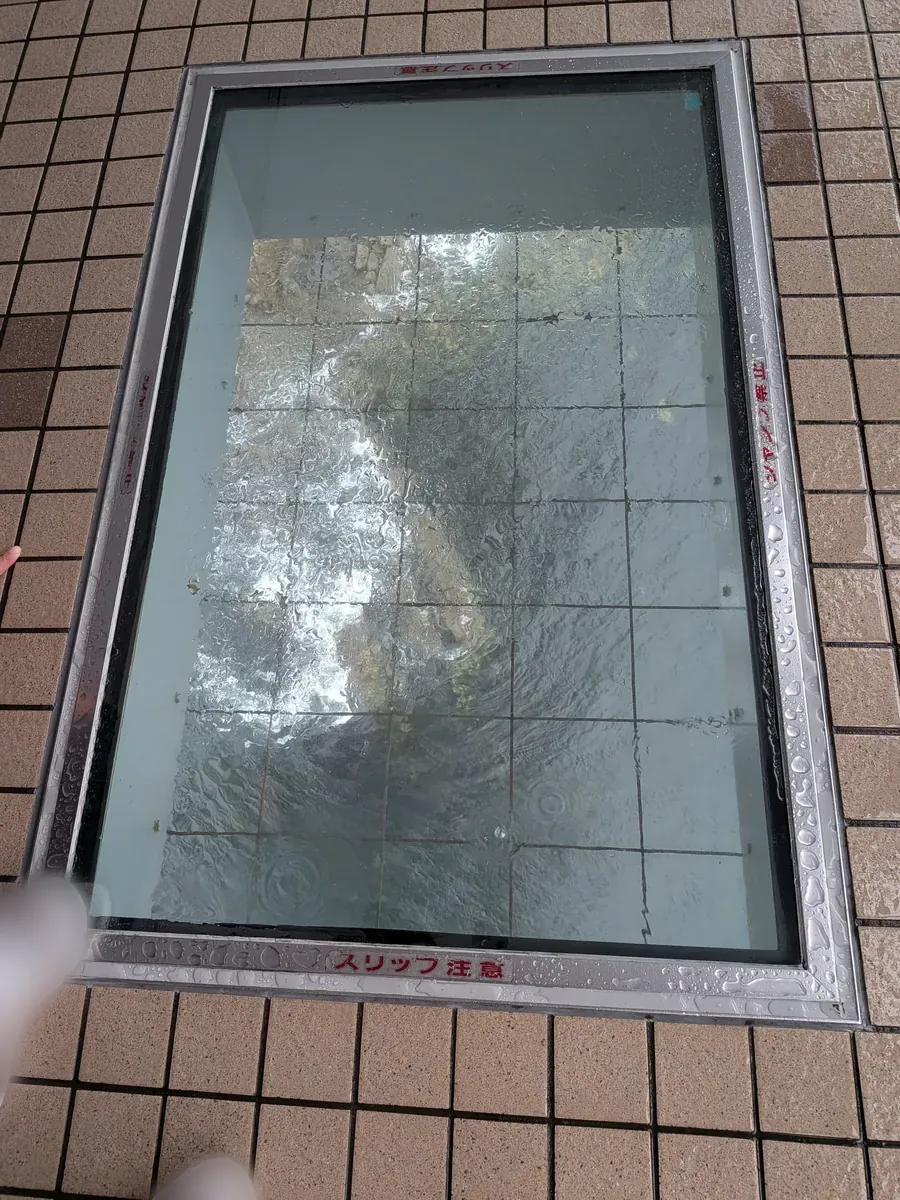 ガラス床から見下ろした約45m下の鳴門海峡の海面