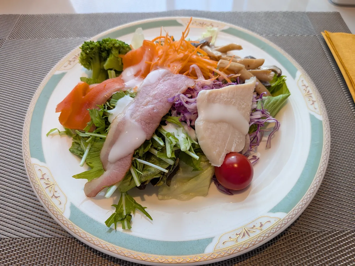 サラダに肉を乗せて組んだパワーサラダの一皿