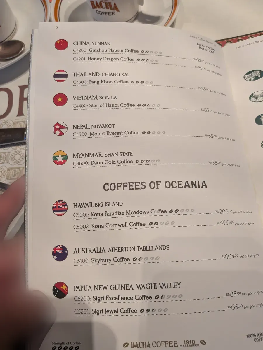 COFFEES OF OCEANIAを含む産地別コーヒーメニューのページ