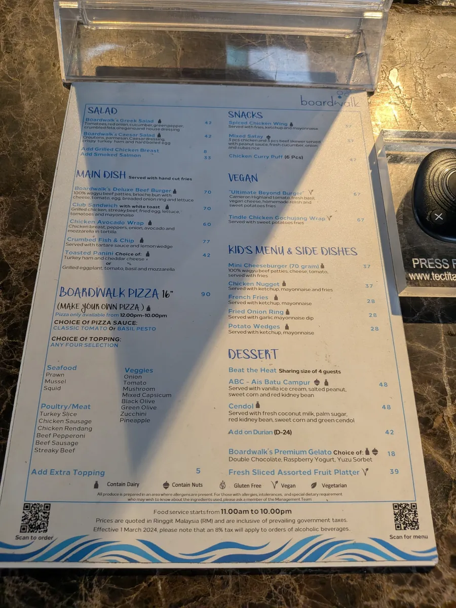 プールサイドバーBoardwalkのドリンクメニュー