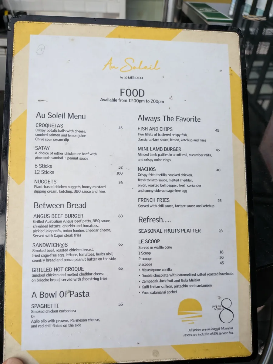 Au Soleilのフードメニュー