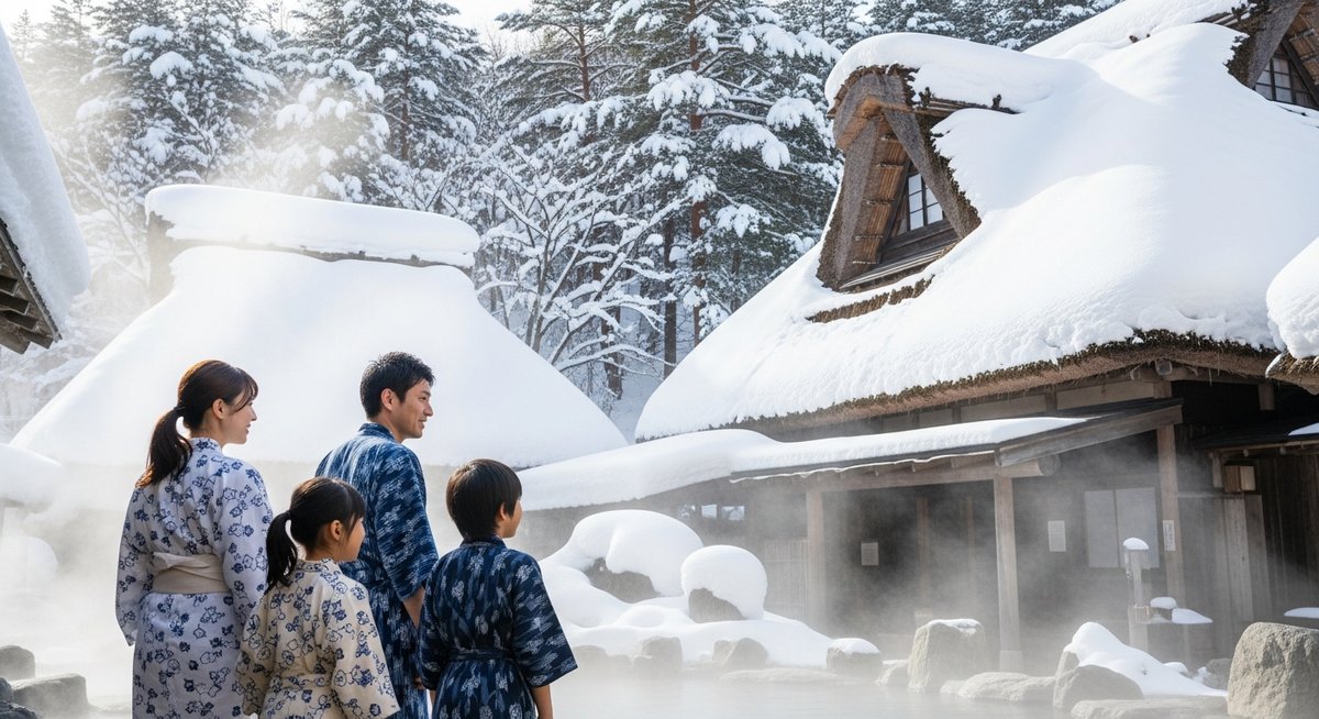 雪深い乳頭温泉で家族団らん・秋田旅育の旅