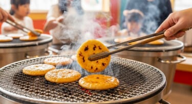 新潟せんべい王国でのせんべい焼き体験