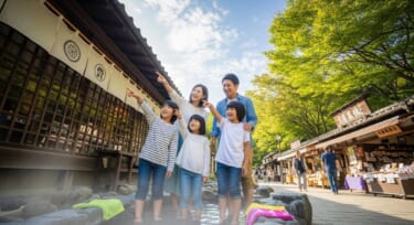 新潟・月岡温泉で日帰り入浴！エメラルドグリーンの美人の湯と足湯・かりんとう饅頭を家族で満喫【旅育27県目】