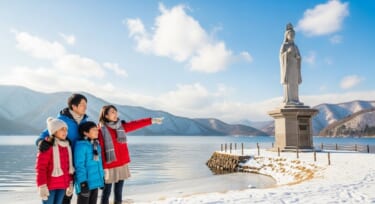冬の田沢湖・たつこ像は別世界！日本一深い湖の雪景色に家族で感動した秋田旅【旅育26県目】